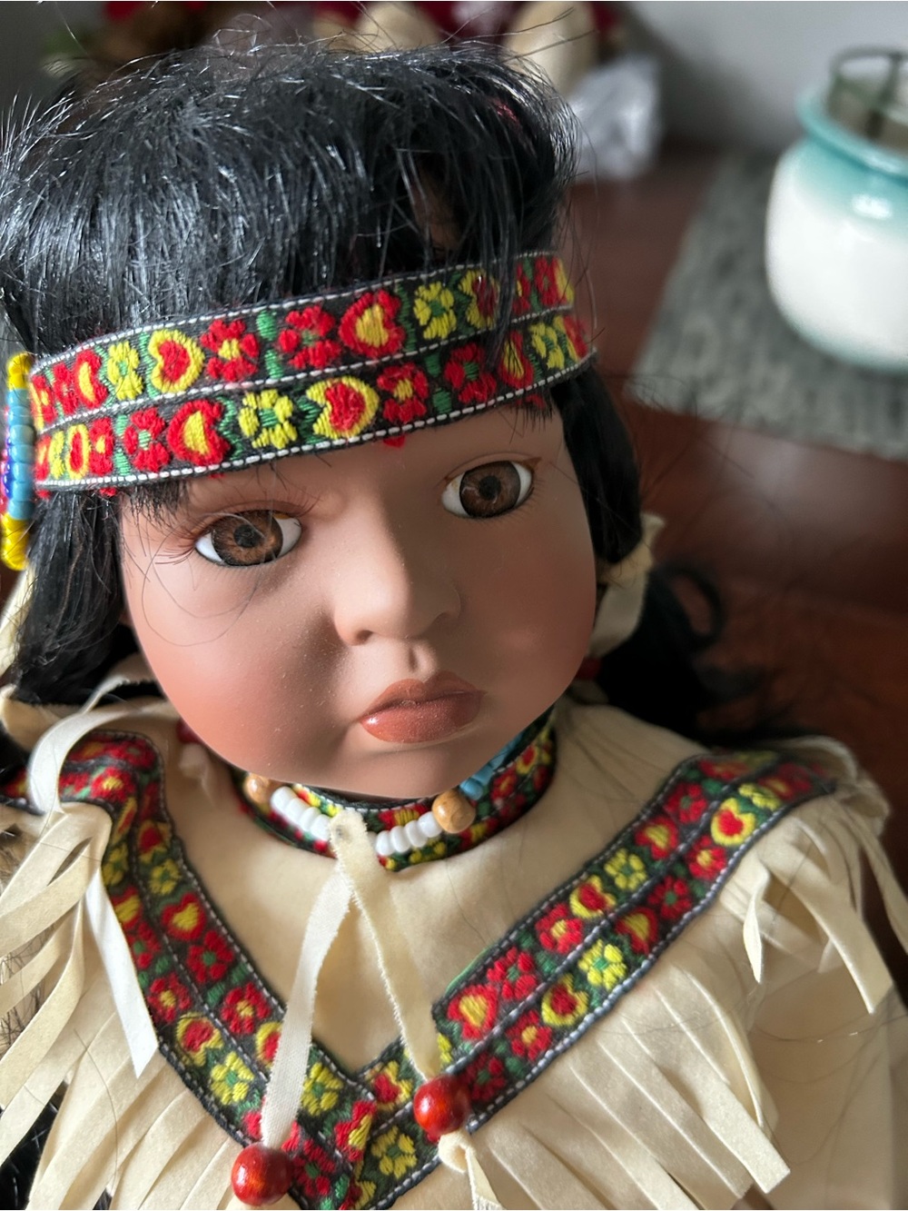 Cream Fringe Doll with Red & Yellow Trim - Traditional Outfit